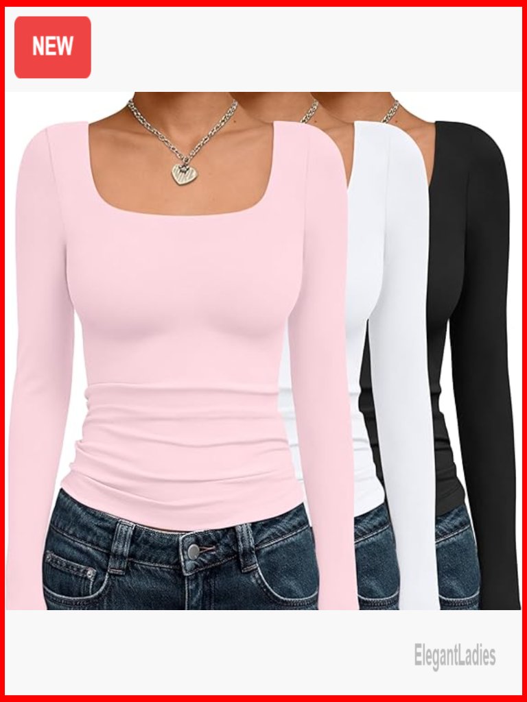 3 Pack Long Sleeve Scoop Neck Crop Tops Slim Fit Basic Layer Tee Shirts Y2k